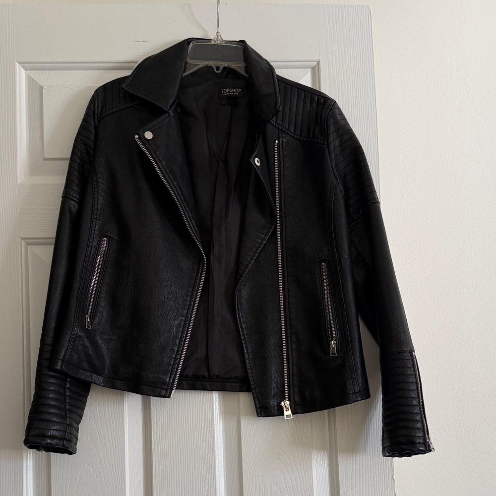 Topshop Black Leather Moto Jacket
